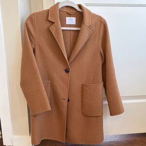 Zara Camel Single-Button Wool-Blend Coat